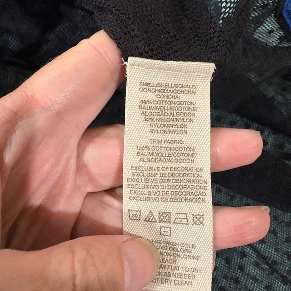 Free People Sheer Mesh Black Floral Embroidered Peasant blouse top L black - Picture 7 of 8